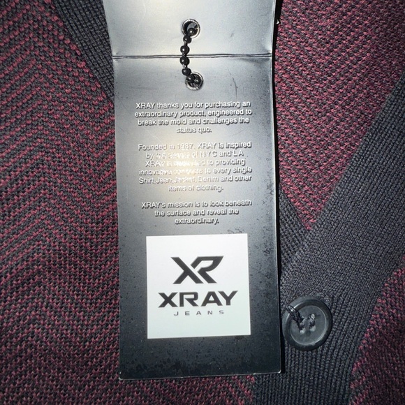 XRAY Jeans Burgundy Herringbone Knit Cardigan Sweater Men’s Size XL NWT - Picture 8 of 11